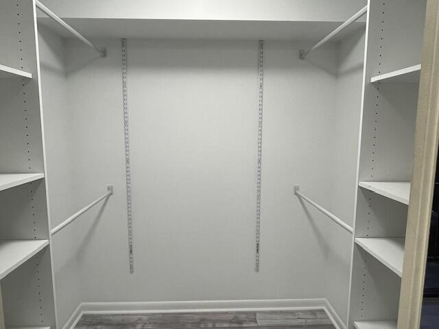 walk in closet with wood finished floors