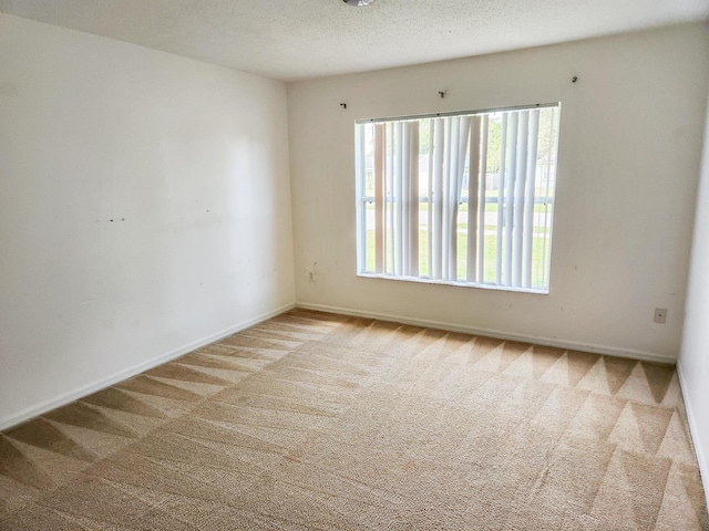 carpeted spare room with a textured ceiling and baseboards