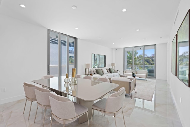 dining space with expansive windows