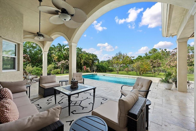 view of patio / terrace featuring outdoor lounge area and ceiling fan