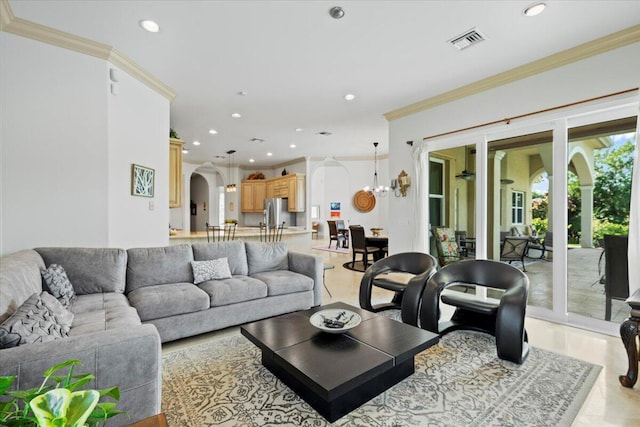 living room featuring ornamental molding