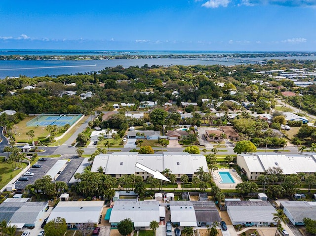 aerial view with a water view