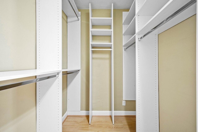 walk in closet with light wood finished floors