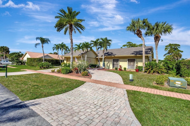 ranch-style house with a front lawn