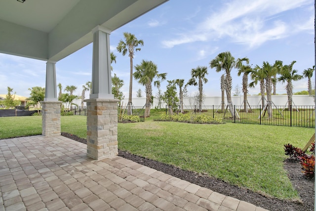 view of yard with a patio and fence