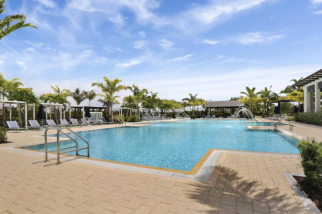 community pool with a patio