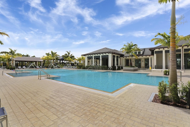 pool with a patio