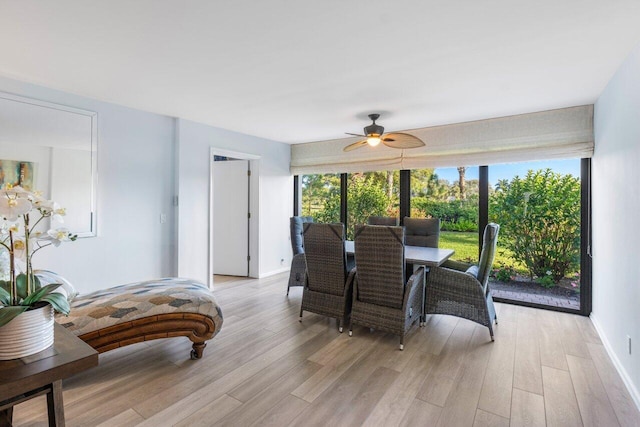 interior space with ceiling fan