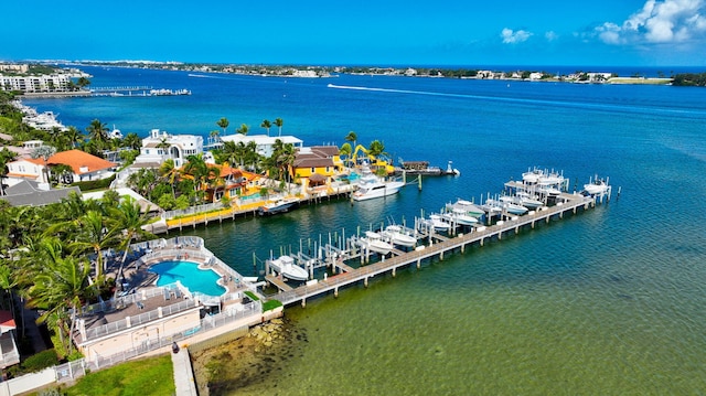 drone / aerial view featuring a water view
