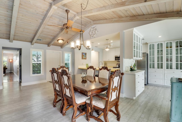 10174 Dogwood Ave, Palm Beach Gardens, FL 33410 - dining area featuring a ceiling fan, light wood finished floors, wooden ceiling, recessed lighting, and baseboards