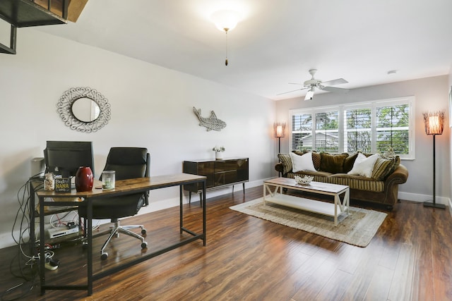 10174 Dogwood Ave, Palm Beach Gardens, FL 33410 - home office featuring a ceiling fan, wood finished floors, and baseboards