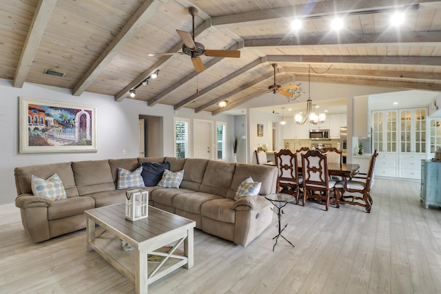 10174 Dogwood Ave, Palm Beach Gardens, FL 33410 - living room featuring light wood-style floors, wood ceiling, and a ceiling fan