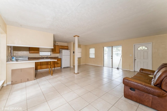 tiled living room with sink