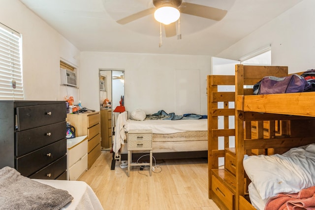 bedroom featuring ceiling fan and light wood-type flooring