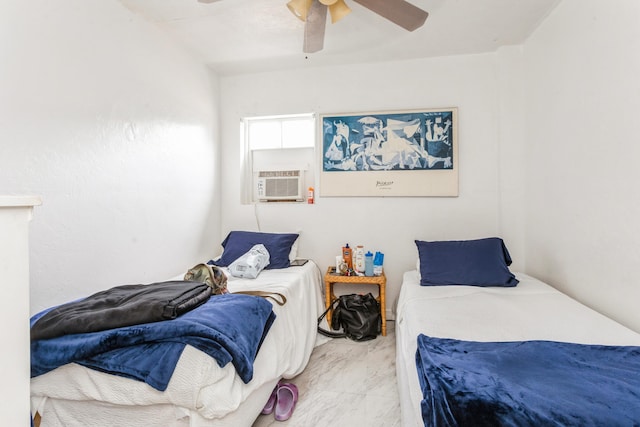 bedroom with cooling unit and ceiling fan