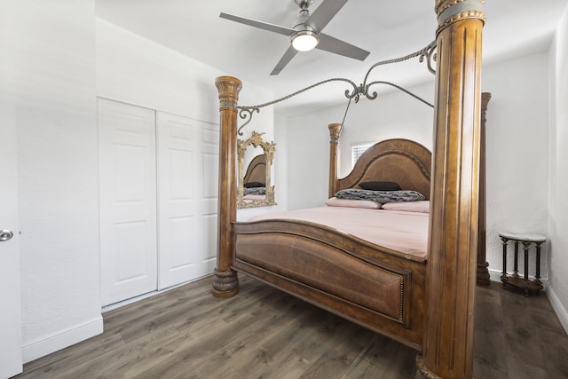 331 NW 1st Ave, Boynton Beach, FL 33435 - bedroom with a closet, dark hardwood / wood-style floors, ceiling fan, and ornate columns
