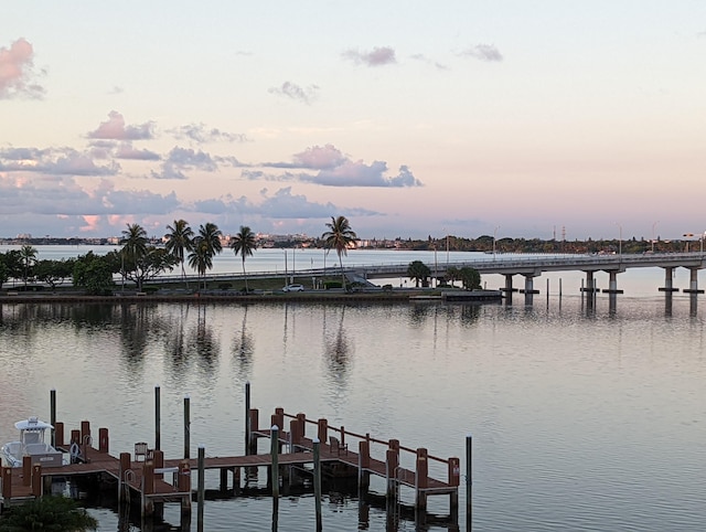 view of dock featuring a water view