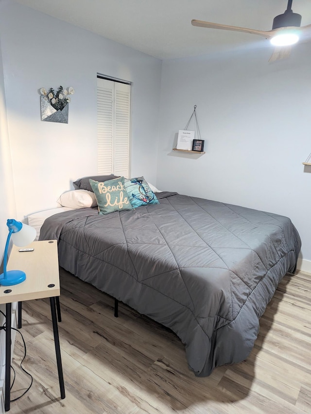 bedroom with hardwood / wood-style floors and a closet