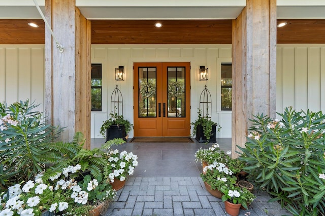 entrance to property featuring french doors