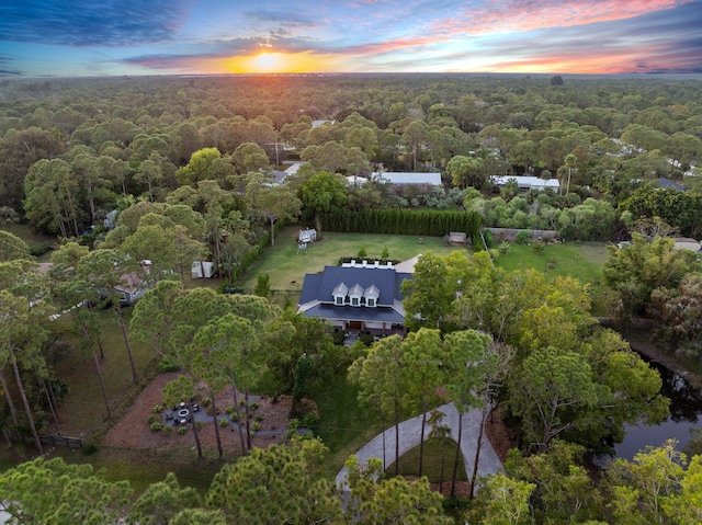 view of aerial view at dusk