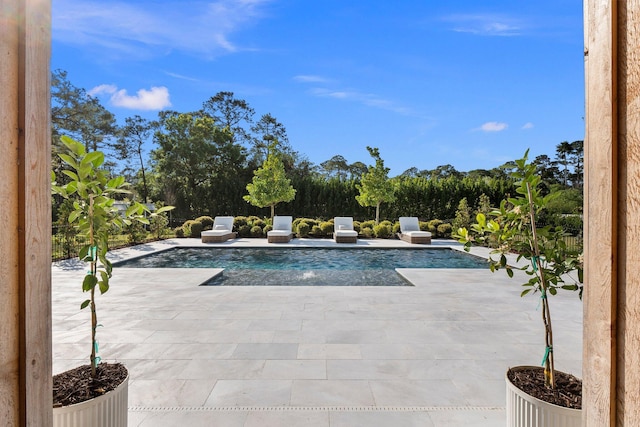 view of swimming pool with a patio area