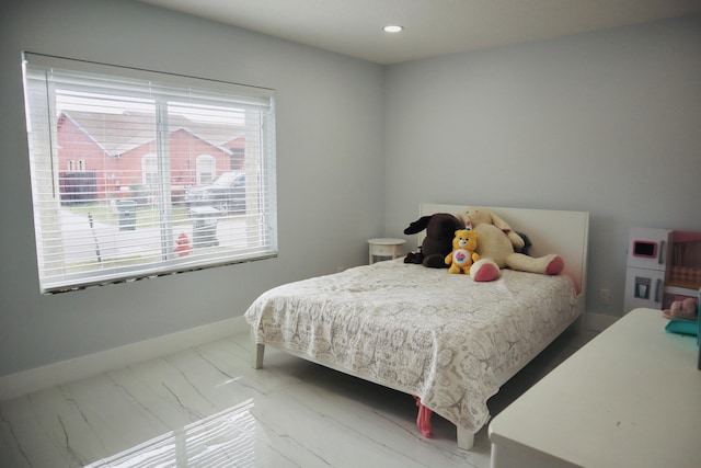 1001 Cape Cod Ter, Greenacres, FL 33413 - bedroom featuring multiple windows, marble look tile flooring, baseboards, and recessed lighting