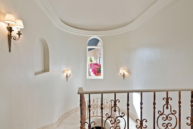 staircase with ornamental molding