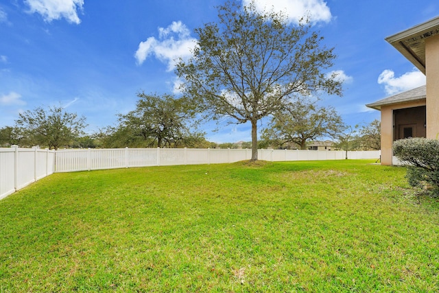 view of yard with a fenced backyard