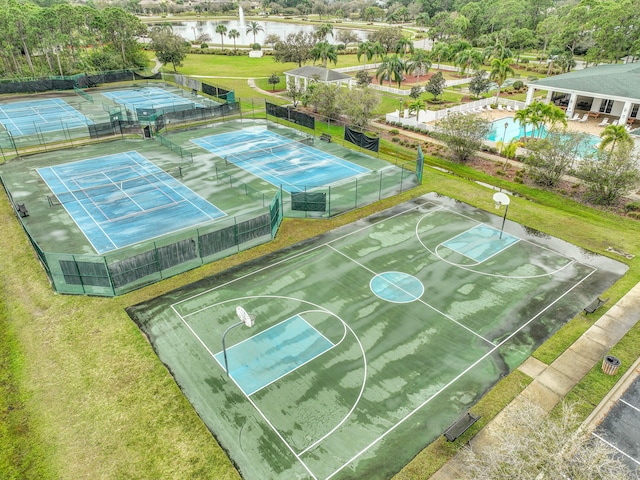 aerial view with a water view