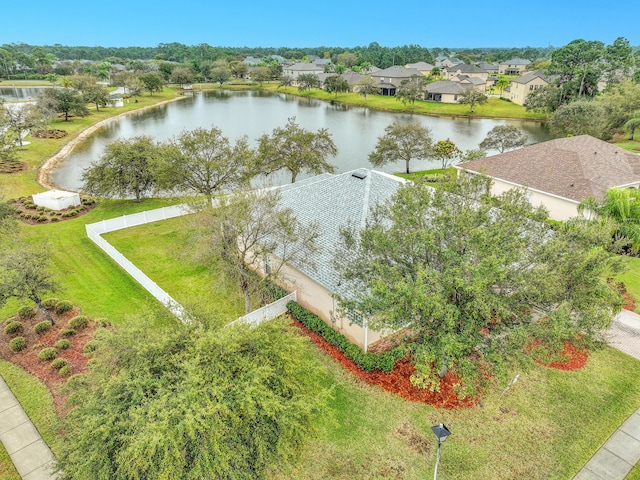 aerial view with a residential view and a water view