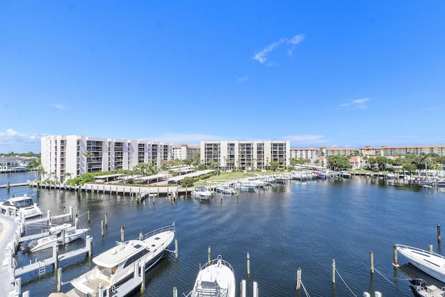 property view of water featuring a boat dock