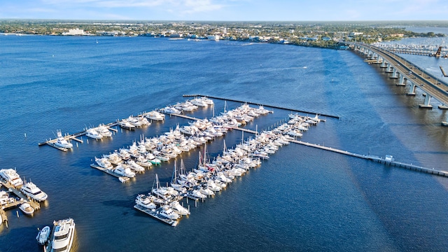 drone / aerial view featuring a water view