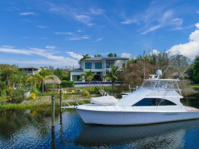 view of dock with a water view