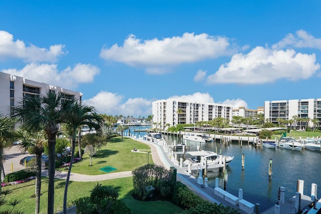 view of water feature featuring a dock