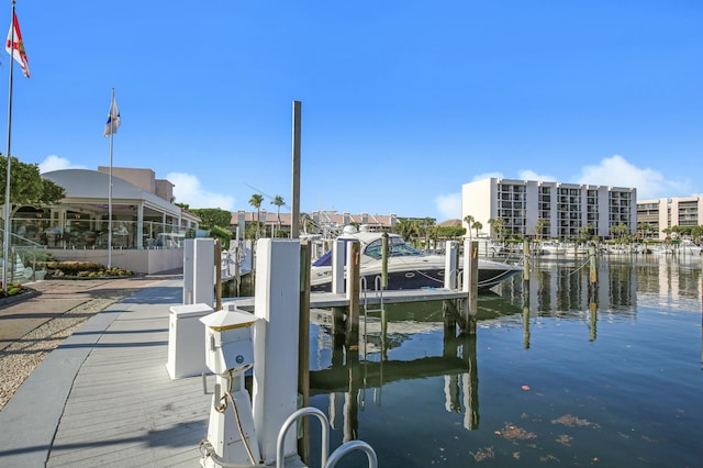 view of dock with a water view