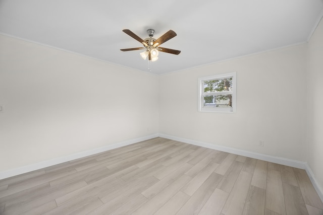 unfurnished room with ceiling fan and light wood-type flooring