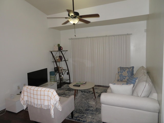 living room featuring ceiling fan