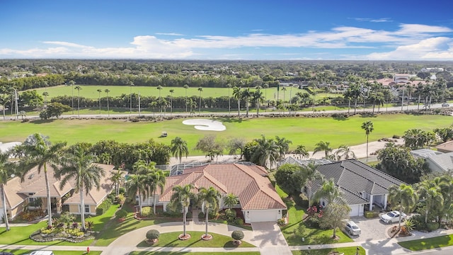 bird's eye view featuring a residential view and golf course view