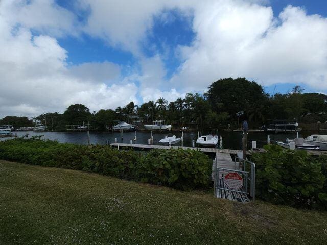 water view featuring a dock