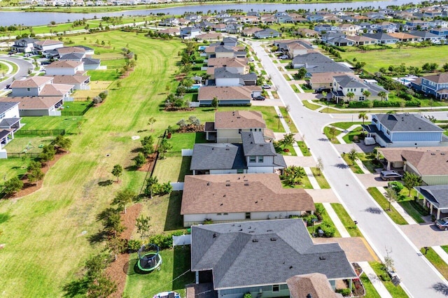 aerial view with a water view