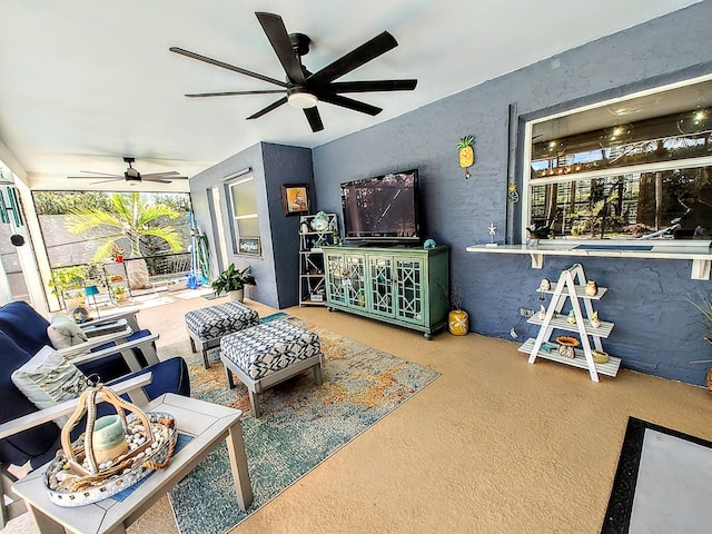 living room with ceiling fan