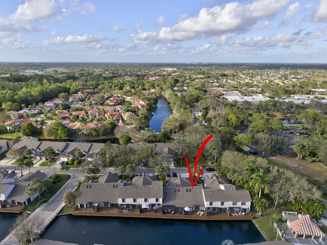 bird's eye view with a water view and a residential view