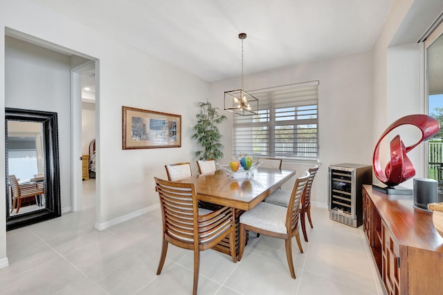 9633 Mosler Trl, Lake Worth, FL 33467 - dining area featuring beverage cooler, a chandelier, plenty of natural light, and light tile patterned flooring