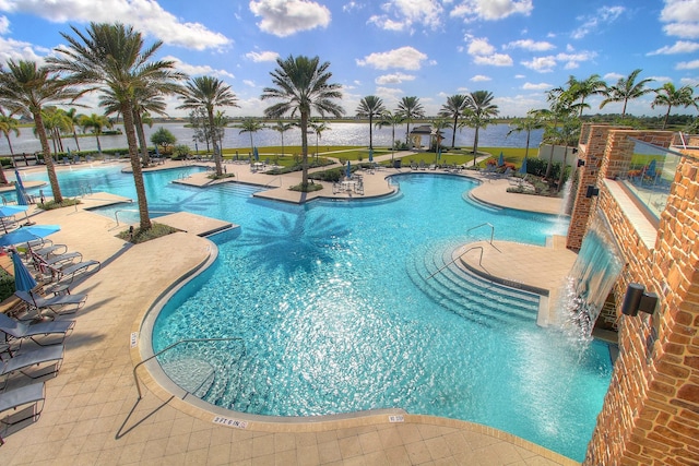 pool with a patio