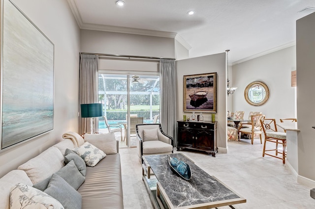 living room featuring ornamental molding