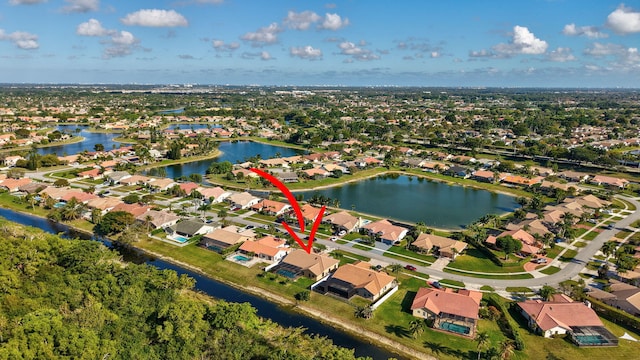 aerial view with a water view