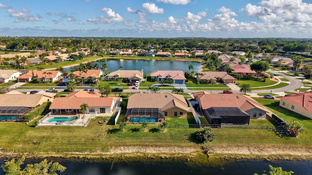 aerial view featuring a water view