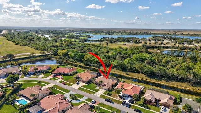 aerial view featuring a water view