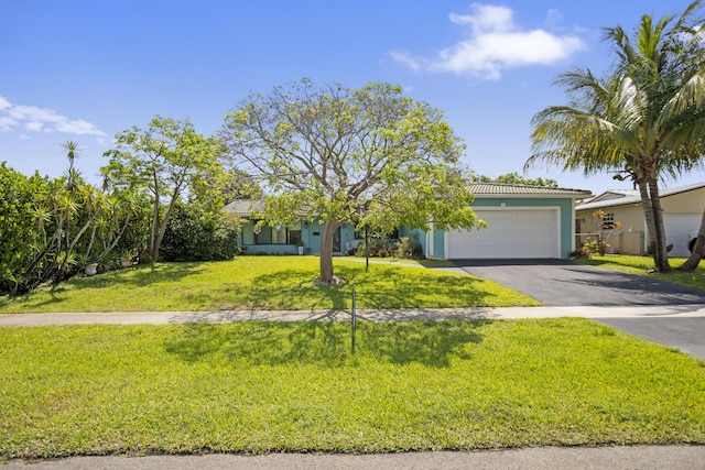 1821 N 50th Ave, Hollywood, FL 33021 - view of property hidden behind natural elements with an attached garage, asphalt driveway, stucco siding, and a tile roof