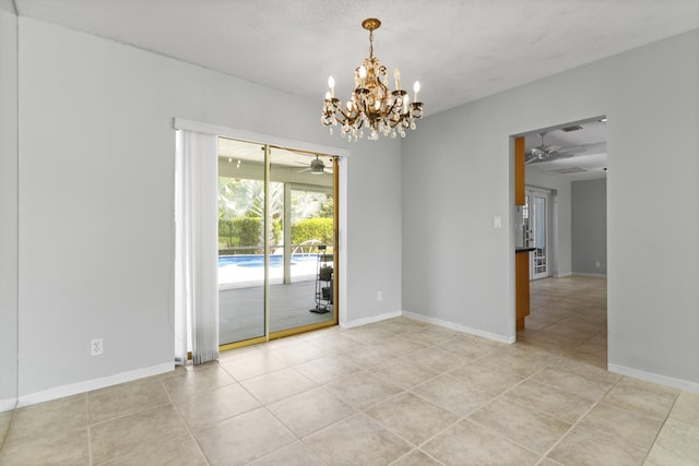 1821 N 50th Ave, Hollywood, FL 33021 - empty room with ceiling fan, a chandelier, light tile patterned floors, and baseboards